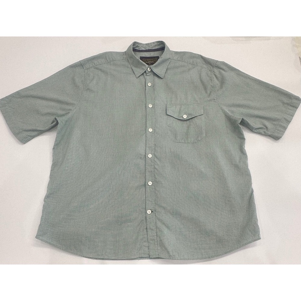 JL Powell Mens XL Green Blue Micro Pattern Cotton Short Sleeve Button Up Shirt